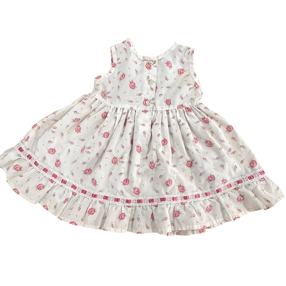 Precious Moments Floral Smocked Dress Toddler Girls 18M White Pink Rare HTF - Picture 2 of 5